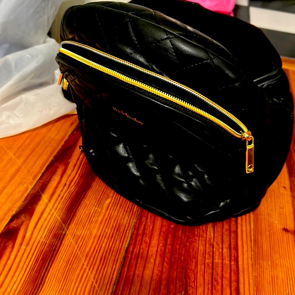Black Quilted Baby Bag with Gold Zipper